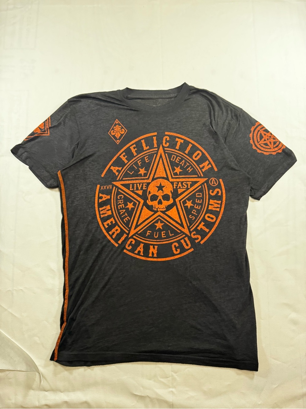 Affliction Men's Short-Sleeve Graphic Tee - Charcoal with Orange Print